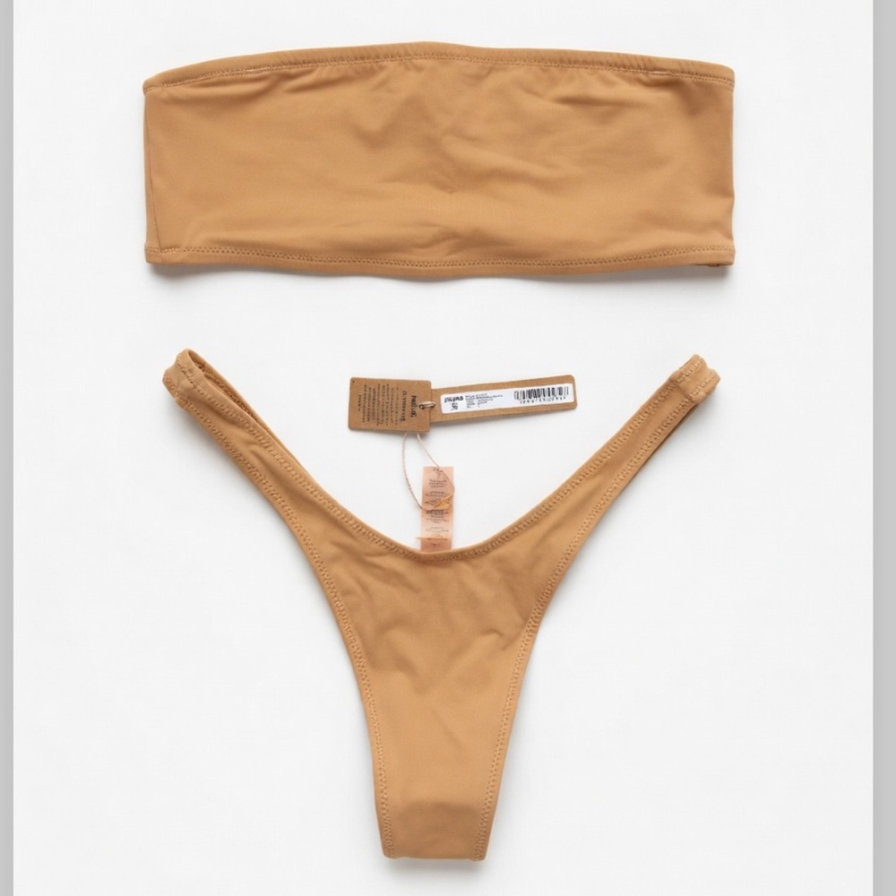 SKIMS Swim Ochre Bandeau Bikini Set - Bandeau Top 0777 & Micro Tanga Bottom 0147